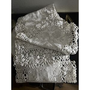 Vintage Handmade White 41” X 10” Lacey Crocheted Table Runner